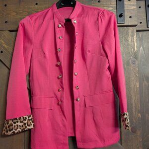 Shein hot pink with leopard cuffs & gold buttons size L